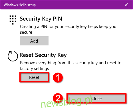 Klucz bezpieczeństwa resetowania systemu Windows 10