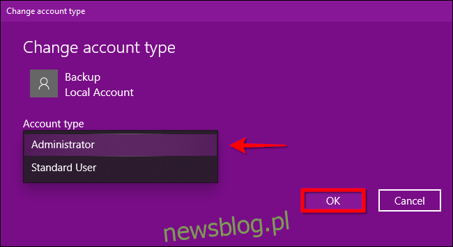 Windows 10 Zmień typ konta, część 2