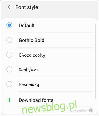 Wybierz styl czcionki Androida w menu Styl czcionki