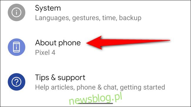 Google Pixel 4 Wybierz Informacje o telefonie