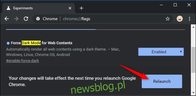 Ponowne uruchomienie Chrome po włączeniu flagi.