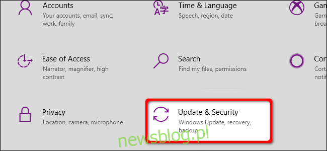 Windows 10 Wybierz Aktualizacja i zabezpieczenia