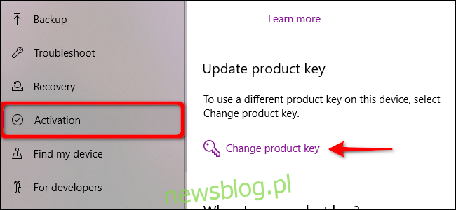 Klucz zmiany aktywacji systemu Windows 10