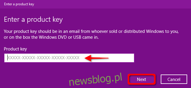 Windows 10 Wprowadź klucz produktu