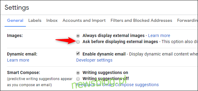 Możliwość wyłączenia obrazów zewnętrznych, a tym samym śledzenia e-maili w Gmailu