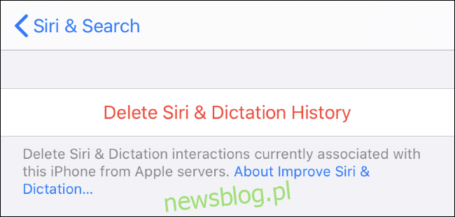 Usuwanie historii Siri i Dictation z serwerów Apple.