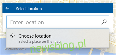 Pasek Wybierz ulubioną lokalizację w Mapach systemu Windows 10