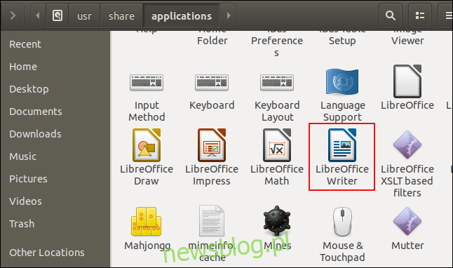 Okno plików z ikoną LibreOffice Writer