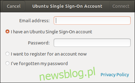Okno dialogowe logowania pojedynczego Ubuntu