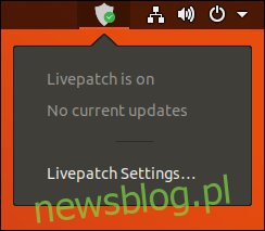 Ikona i menu w obszarze powiadomień Livepatch