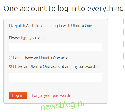 Strona logowania do systemu Ubuntu One