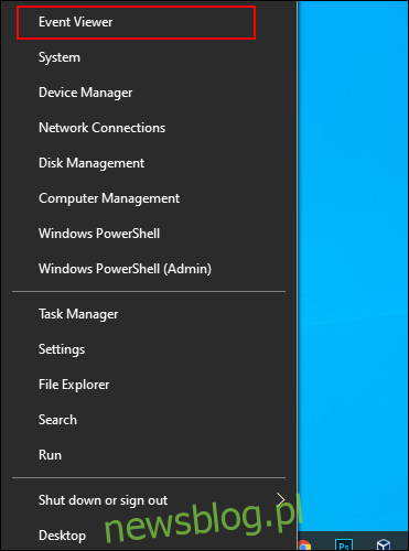 Kliknij prawym przyciskiem myszy przycisk menu Start systemu Windows i kliknij Podgląd zdarzeń