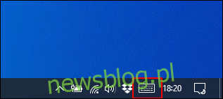 Kliknij ikonę klawiatury ekranowej w obszarze powiadomień paska zadań systemu Windows