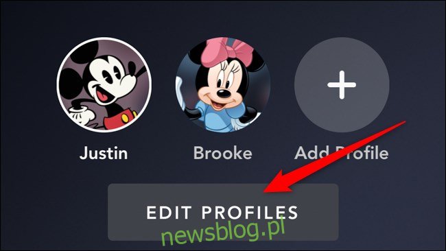 Aplikacja Disney + Stuknij Edytuj profile