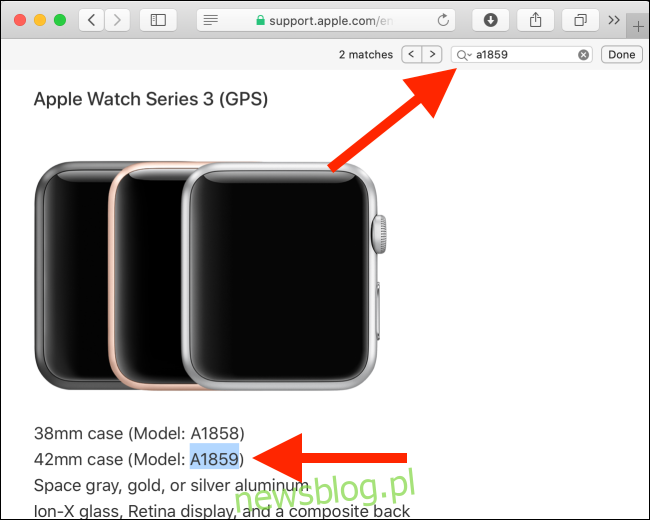 Strona identyfikacyjna Apple Watch