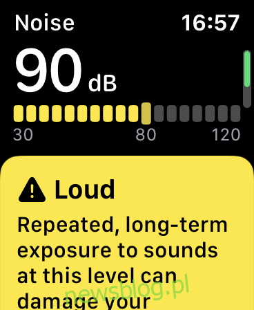 Alert monitorowania hałasu w systemie watchOS 6.