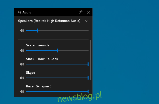 Panel audio w nakładce paska gry w systemie Windows 10