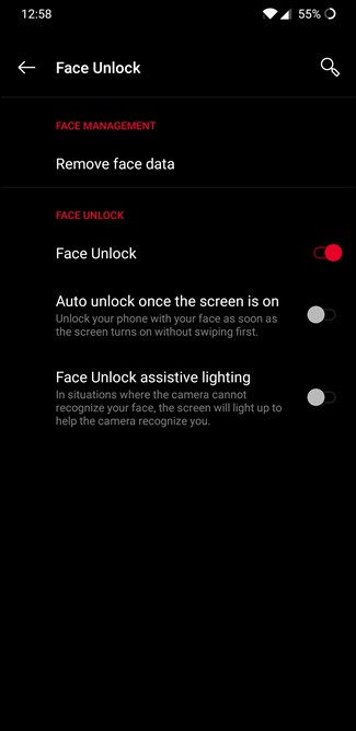 Opcje Face Unlock OnePlus 6T