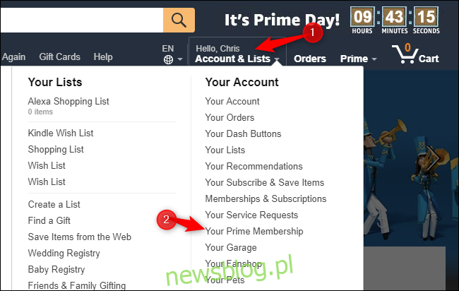 Możliwość zarządzania członkostwem Prime na Amazon.com