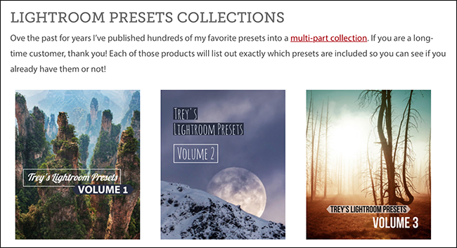 Strona internetowa Treya Ratcliffa z kolekcjami presetów