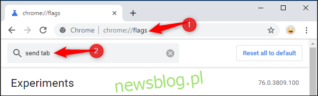 Znajdowanie flagi Wyślij kartę do siebie w przeglądarce Google Chrome