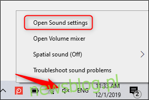 otwórz ustawienia dźwięku w systemie Windows