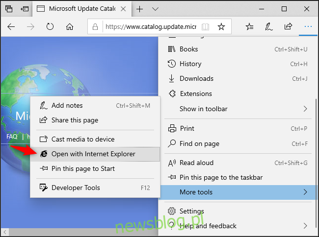 Otwieranie strony internetowej w Internet Explorerze z Microsoft Edge.