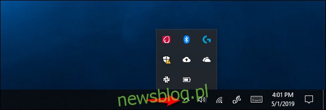 Wyświetlanie ukrytych ikon powiadomień na pasku zadań systemu Windows 10