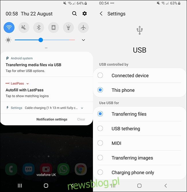 Opcje połączenia USB z systemem Android