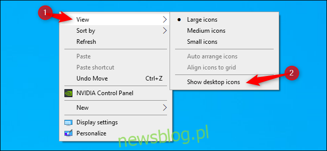 Ukrywanie lub wyświetlanie wszystkich ikon pulpitu w systemie Windows