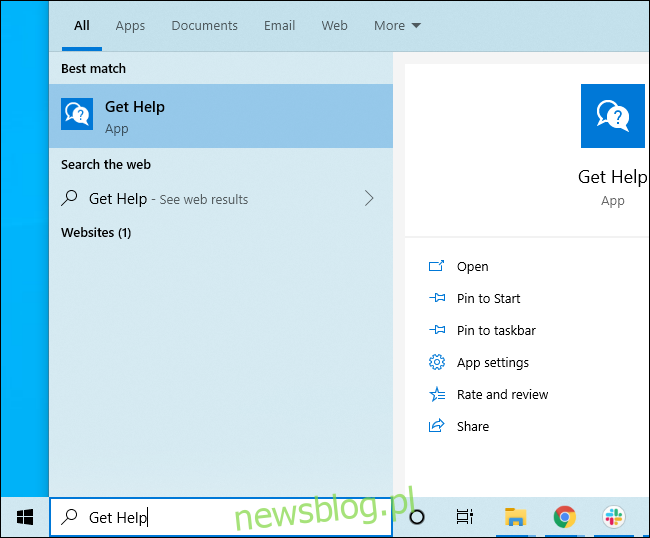 Wyszukiwanie pomocy w menu Start systemu Windows 10