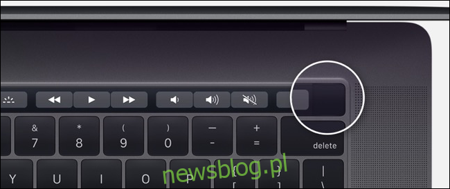 Przycisk zasilania w modelu MacBook Pro z paskiem dotykowym