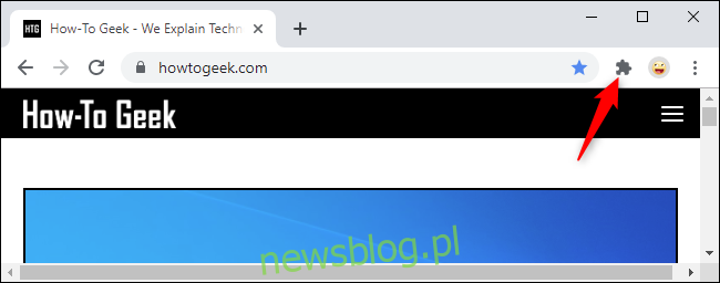 Przycisk menu rozszerzeń na pasku narzędzi przeglądarki Chrome