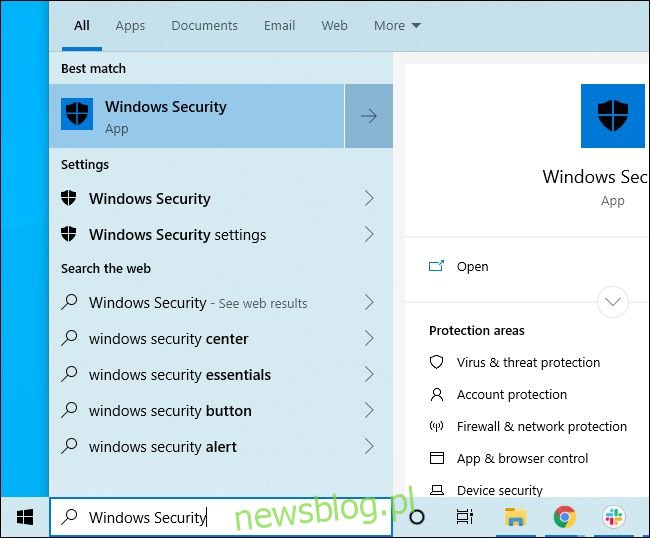 Skrót Windows Security w menu Start