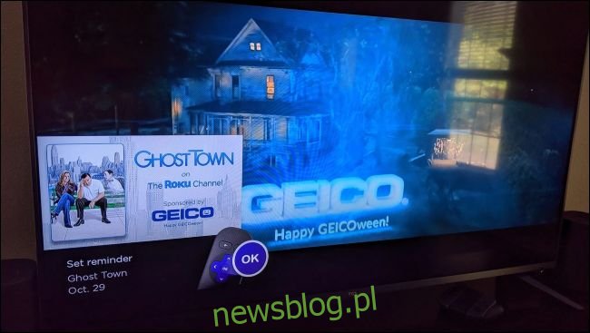 Reklama GEICO wyświetlana w reklamie w telewizji na żywo na Roku TV.
