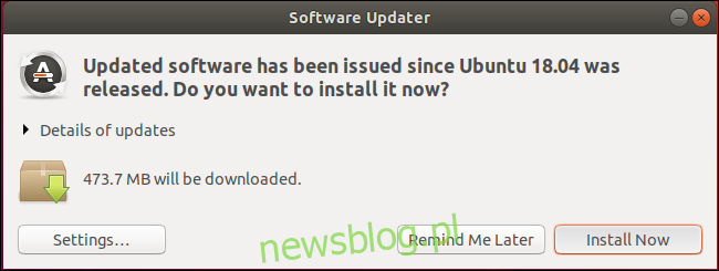 Aplikacja Software Updater na Ubuntu 18.04