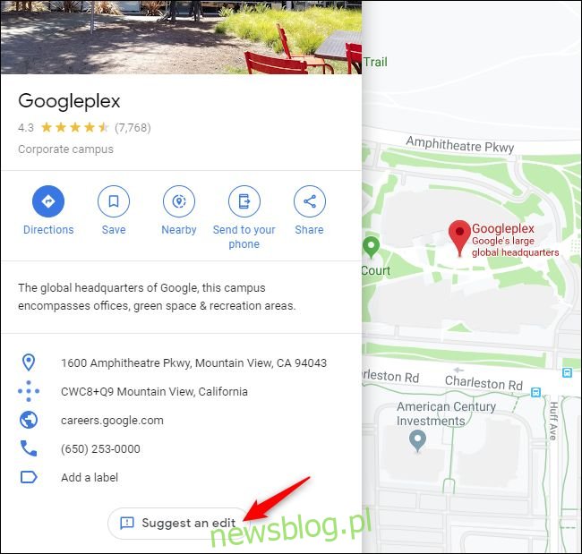 Zaproponuj przycisk Edytuj w Mapach Google