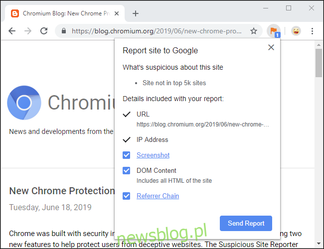 Rozszerzenie Chrome Suspicious Site Reporter