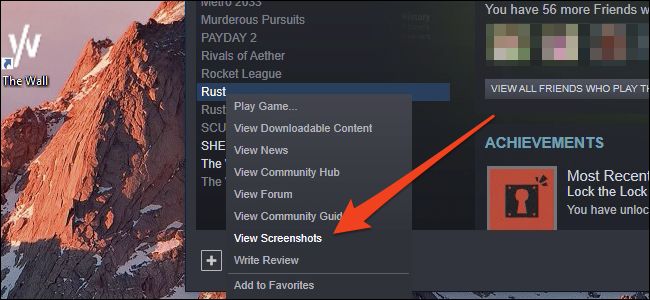 Menu zrzutów ekranu Steam View