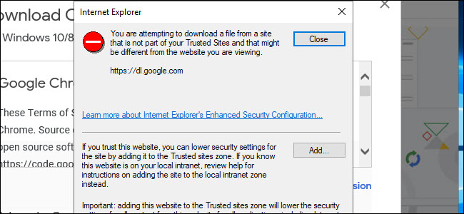 Ostrzeżenie dotyczące pobierania programu Internet Explorer