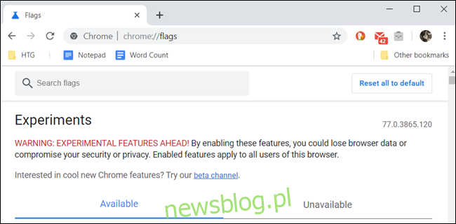 Strona internetowa z flagami Chrome.