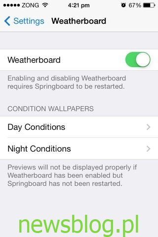 Weatherboard iOS włączony