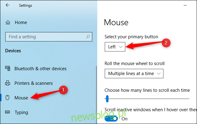 Zamiana lewego i prawego przycisku myszy w systemie Windows 10