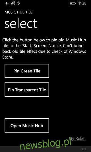 Music Hub Tile WP8 Opcje