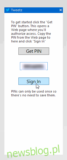Tweetz Desktop_Pin Enter
