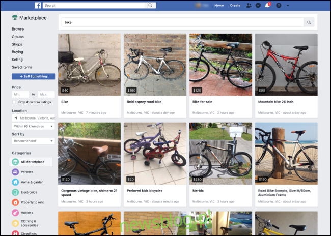 Wyszukiwanie rowerów w serwisie Facebook Marketplace