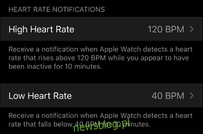 Powiadomienia o wysokim i niskim tętnie na Apple Watch