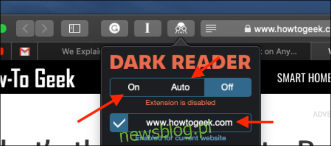 Kliknij, aby włączyć rozszerzenie Dark Reader w Safari