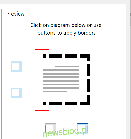 W ustawieniach obramowania strony programu Microsoft Word kliknij poszczególne linie obramowania w sekcjach Podgląd, aby dodać / usunąć każdą linię
