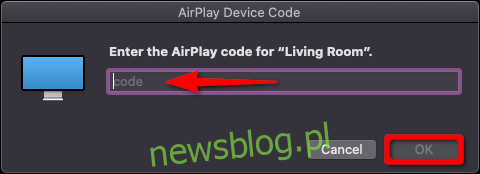Kod urządzenia Apple TV AirPlay Mac